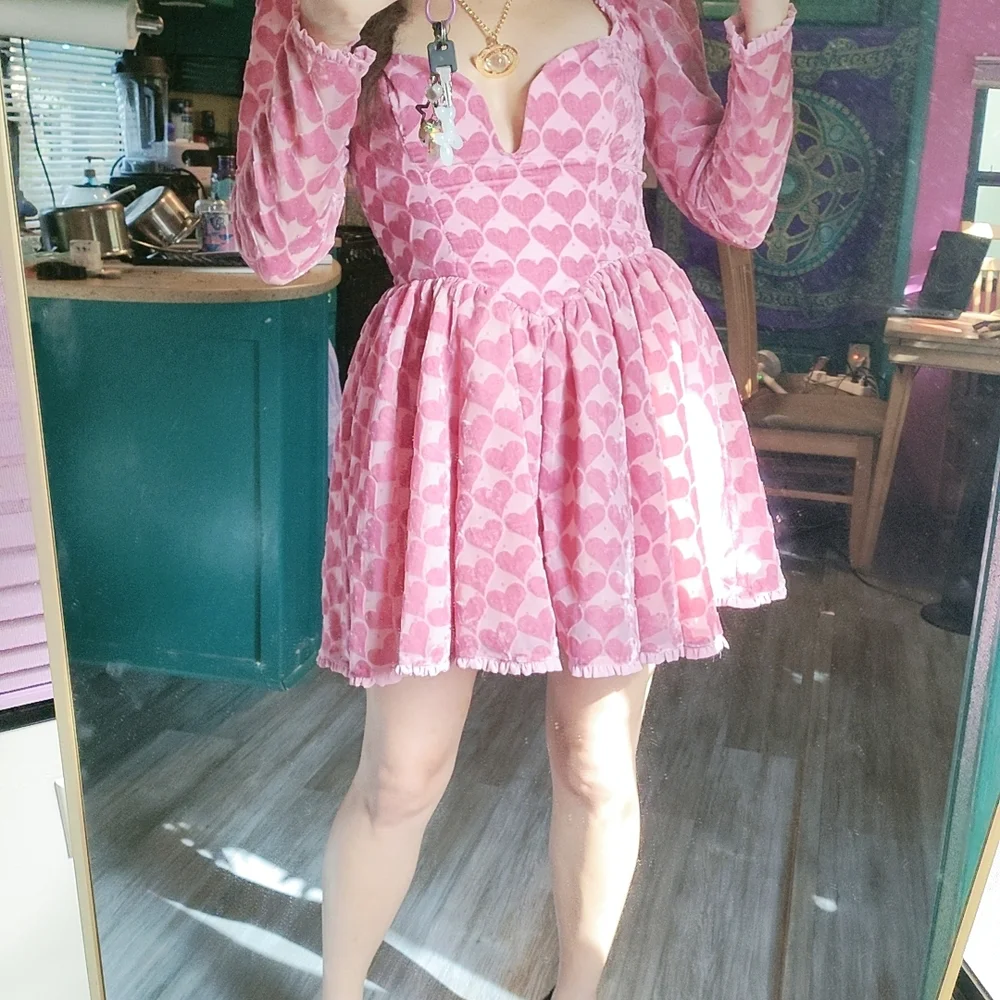 For Love And Lemons Pink Velvet Heart Dress - Picture 5 of 5